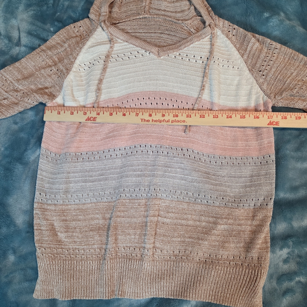 White Pink Gray Tan Striped Lightweight Hoodie Sweater Size XS-S - Picture 8 of 11